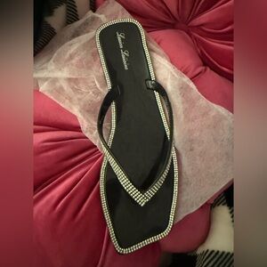 Lauren Lorraine Black Sandals with Rhinestones